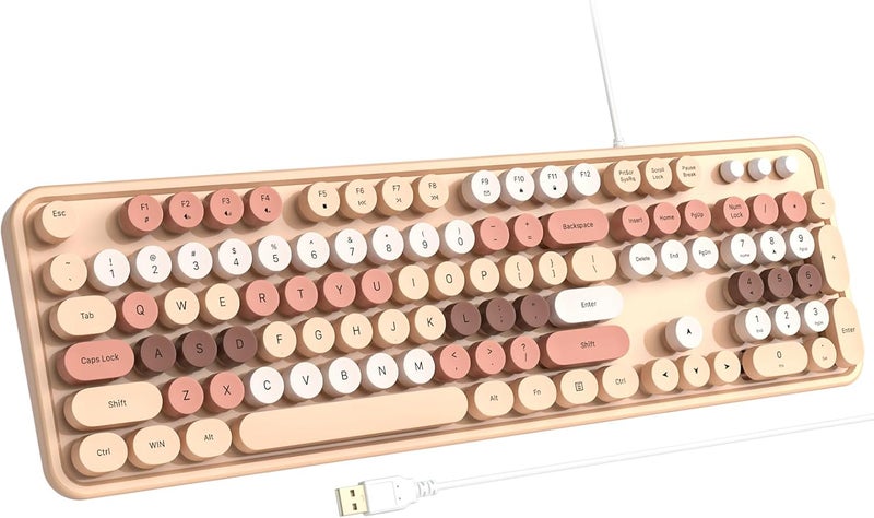 Atelus Computer Wired Keyboard, Plug Play USB Full-Size Keyboard with Large Number Pad, Caps Indicators, Foldable Stands, for Windows 7/8/10 PC Laptop (Milk Tea Colorful) - Image 1